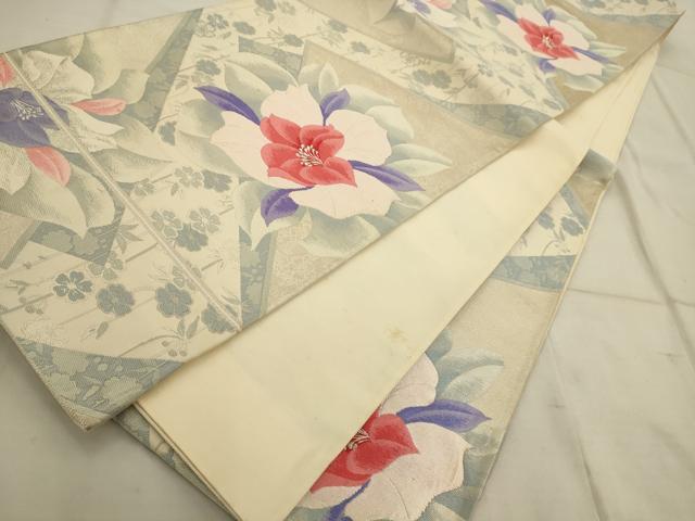 平和屋着物◎六通柄袋帯 唐織 花の出迎え 銀糸 正絹 逸品 AAAQ5744tm