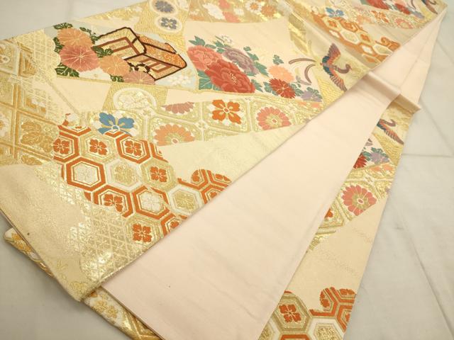 平和屋着物◎六通柄袋帯 唐織 吉祥花鳥文 金糸 正絹 逸品 AAAQ5747tm