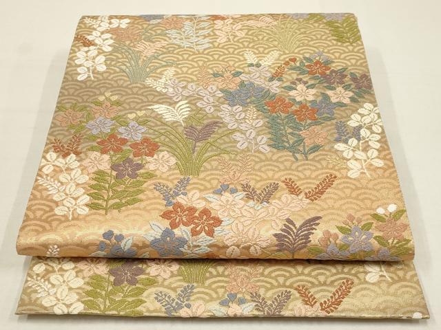 平和屋着物●六通柄袋帯 唐織 草花文 金糸 正絹 逸品 AAAQ7653wj