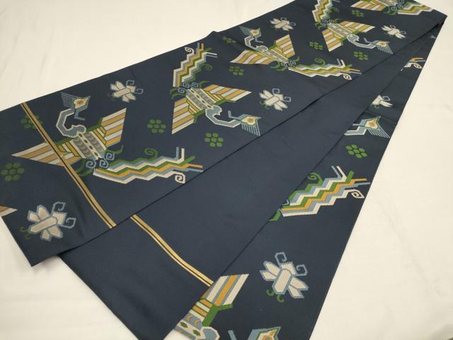 平和屋着物●織物一筋名門 織悦 全通柄本袋帯 幾何学花鳥文 正絹 逸品 AAAQ7815wj