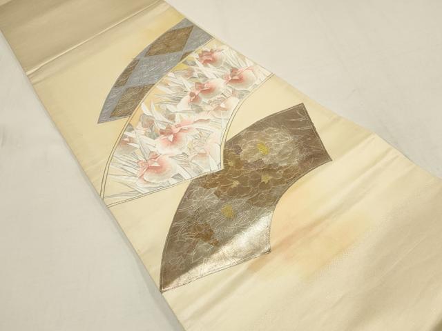 平和屋着物■太鼓柄袋帯 刺繍 地紙草花菱文 金銀彩 正絹 逸品 AAAQ7861wj
