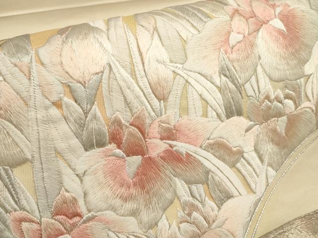 平和屋着物■太鼓柄袋帯 刺繍 地紙草花菱文 金銀彩 正絹 逸品 AAAQ7861wj