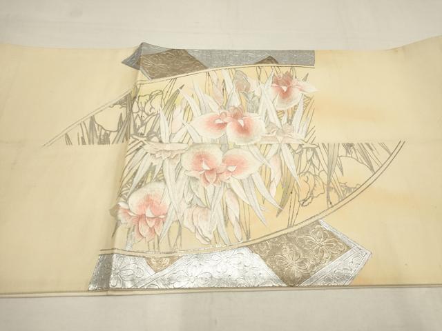 平和屋着物■太鼓柄袋帯 刺繍 地紙草花菱文 金銀彩 正絹 逸品 AAAQ7861wj