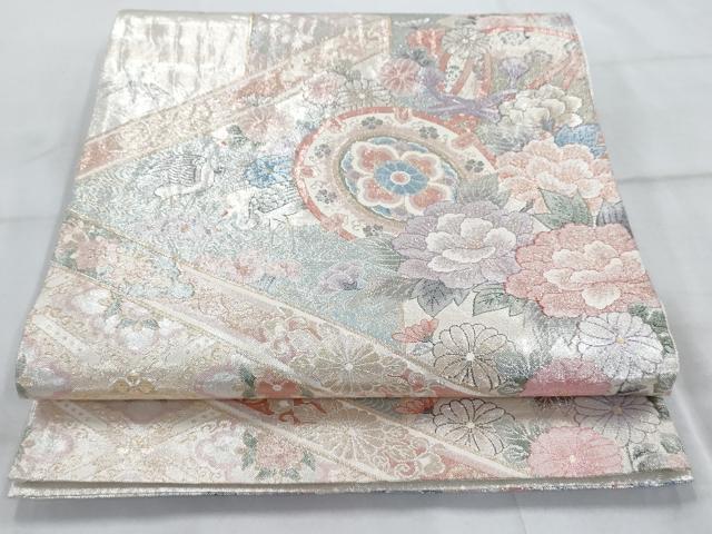 平和屋着物◎佐賀錦 六通柄袋帯 鼓花文 銀糸 正絹 逸品 AAAQ8594cx