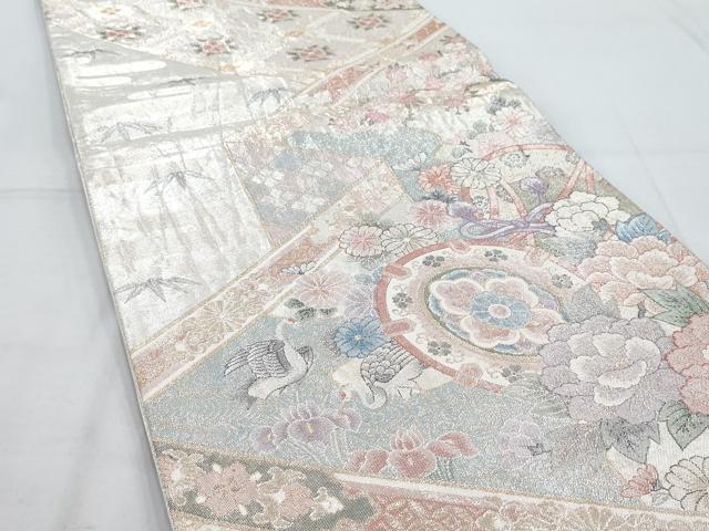 平和屋着物◎佐賀錦 六通柄袋帯 鼓花文 銀糸 正絹 逸品 AAAQ8594cx
