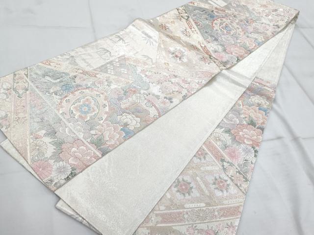 平和屋着物◎佐賀錦 六通柄袋帯 鼓花文 銀糸 正絹 逸品 AAAQ8594cx