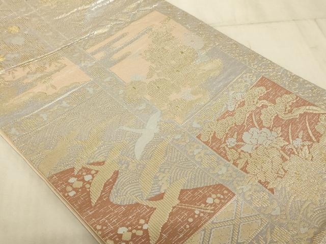 平和屋着物◎六通柄袋帯 飛鶴吉祥花文 金銀糸 正絹 逸品 AAAR0481tm