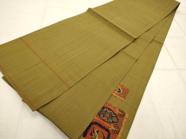 平和屋着物◎太鼓柄袋帯 石摺唐糸 コプト花鳥文 正絹 逸品 AAAR0504tm