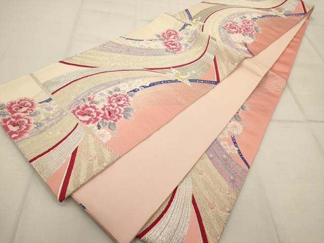 平和屋着物◎六通柄袋帯 唐織 花鳥文 金銀糸 正絹 逸品 AAAR0513tm