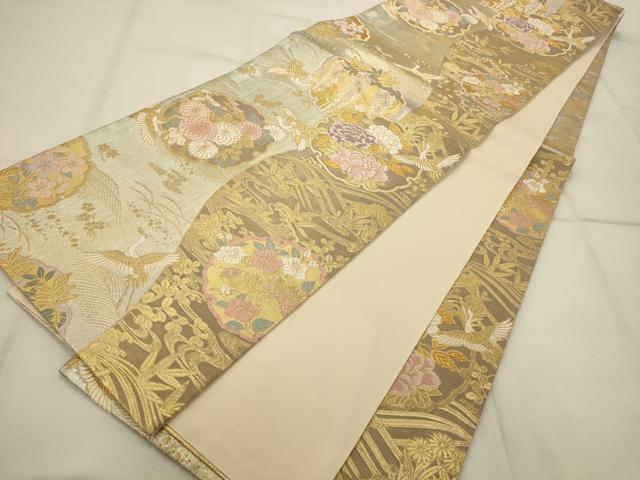 平和屋着物◎六通柄袋帯 唐織 雪輪花鳥文 金銀糸 正絹 逸品 AAAR0514tm