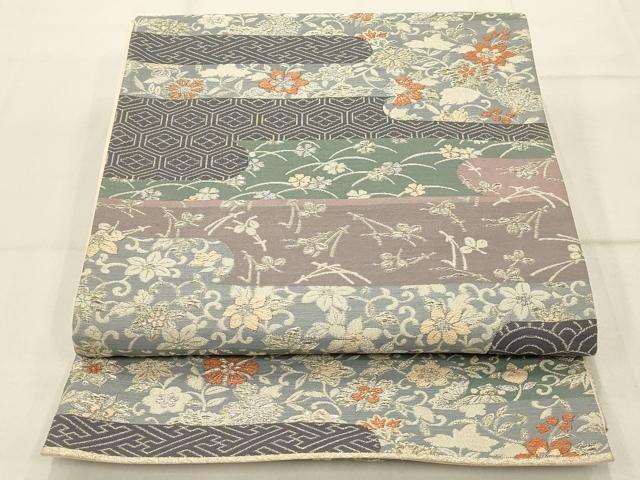 平和屋着物◎六通柄袋帯 唐織 エ霞草花文 金糸 正絹 逸品 AAAR0533tm