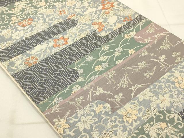 平和屋着物◎六通柄袋帯 唐織 エ霞草花文 金糸 正絹 逸品 AAAR0533tm