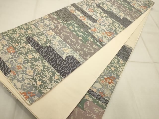 平和屋着物◎六通柄袋帯 唐織 エ霞草花文 金糸 正絹 逸品 AAAR0533tm
