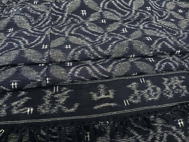 平和屋着物▽極上 久留米絣 単衣 分銅菱七宝文 反端付き 綿 逸品 AAAR1241np