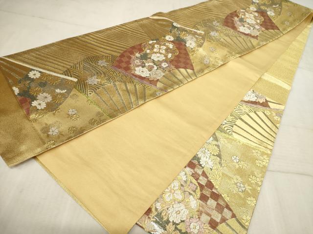 平和屋着物◎六通柄袋帯 唐織 扇面花文 金銀糸 正絹 逸品 AAAR1709sx