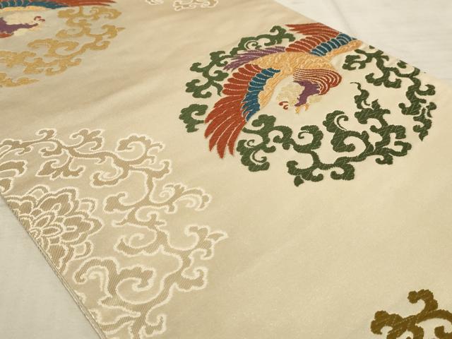 平和屋着物◎六通柄袋帯 唐織 鳳凰丸文 金糸 正絹 逸品 AAAR1762sx