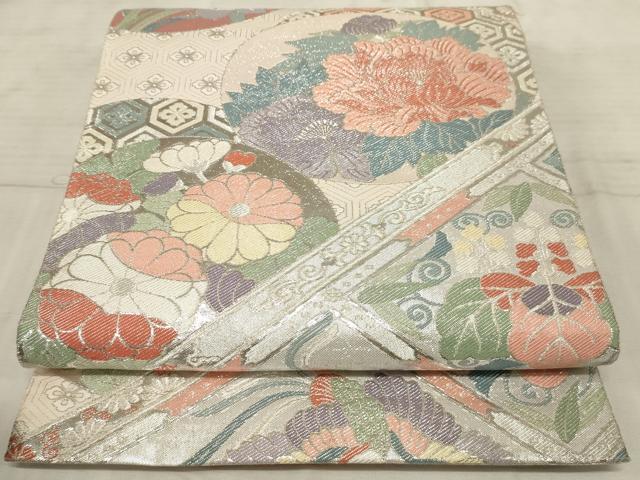 平和屋着物◎佐賀錦 六通柄袋帯 格天井花鳥図 銀糸 正絹 逸品 AAAR1769sx