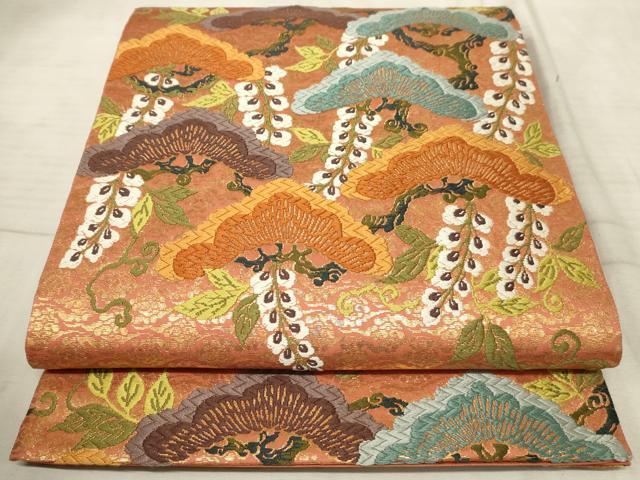 平和屋着物◎六通柄袋帯 唐織 松藤花房 金糸 正絹 逸品 AAAR1878sx