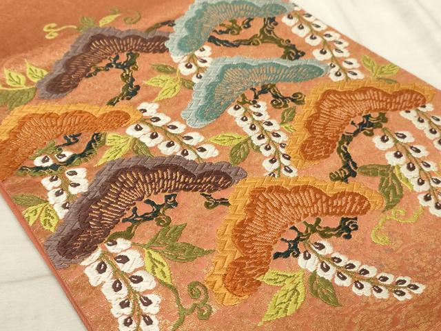 平和屋着物◎六通柄袋帯 唐織 松藤花房 金糸 正絹 逸品 AAAR1878sx