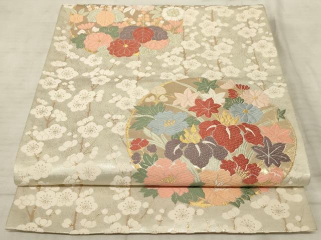 平和屋着物◎六通柄袋帯 唐織 花丸文 金糸 正絹 逸品 AAAR1879sx