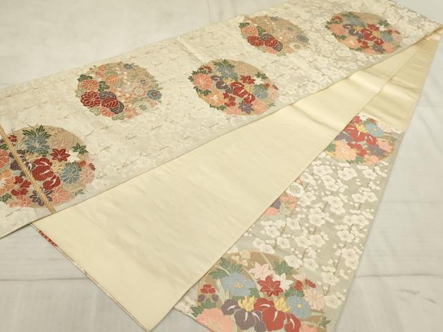 平和屋着物◎六通柄袋帯 唐織 花丸文 金糸 正絹 逸品 AAAR1879sx