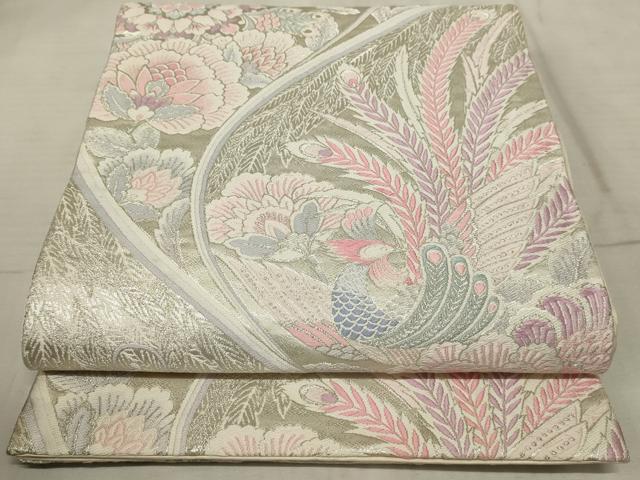 平和屋着物◎六通柄袋帯 唐織 孔雀更紗花文 銀糸 正絹 逸品 AAAR1887sx
