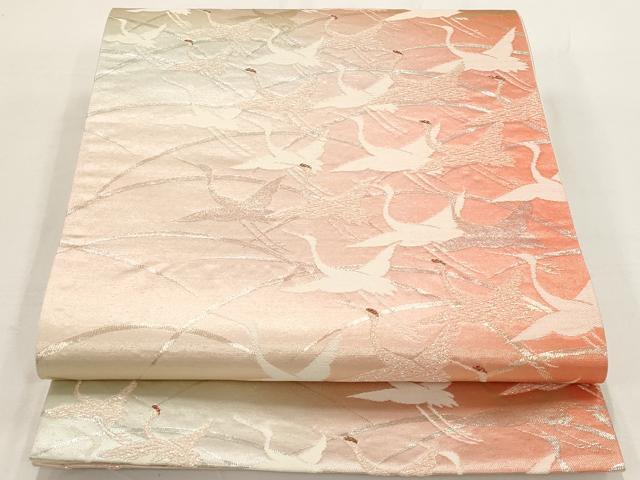 平和屋着物◎六通柄袋帯 群鶴文 メタオパール二重箔 正絹 逸品 AAAR5094st