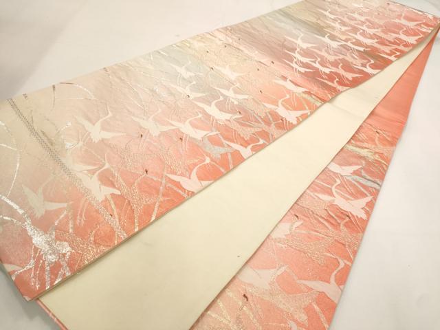 平和屋着物◎六通柄袋帯 群鶴文 メタオパール二重箔 正絹 逸品 AAAR5094st