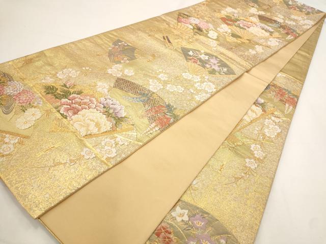平和屋着物◎六通柄袋帯 扇面花文 金糸 正絹 逸品 AAAR5099st