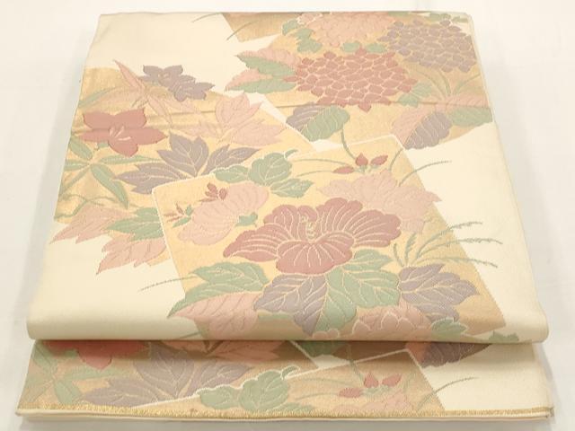 平和屋着物◎全通柄 本袋帯 色紙花文 金糸 正絹 逸品 AAAR5101st