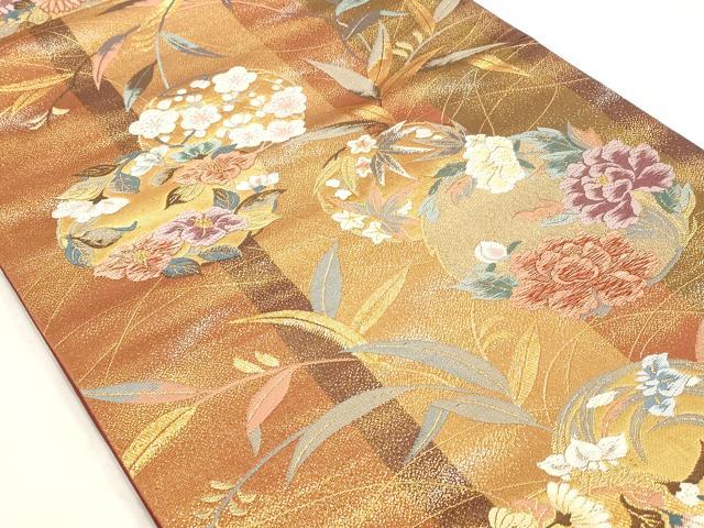 平和屋着物◎六通柄袋帯 唐織 つづれ錦 流笹花丸文 金銀糸 正絹 逸品 AAAR5102st