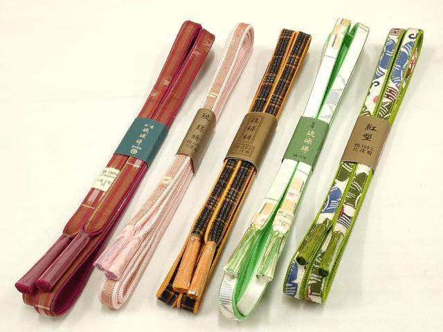 平和屋着物●和装小物 上質な帯締め5本セット 本場琉球絣 紅型 逸品 全て未使用 AAAR6773ay