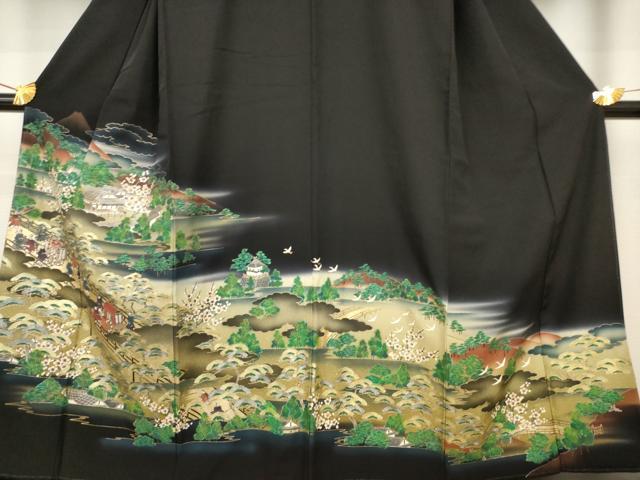平和屋着物■豪華黒留袖 人物風景文 暈し染め 金銀彩 正絹 逸品 AAAR7342br