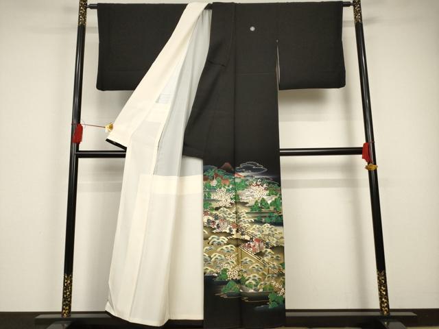 平和屋着物■豪華黒留袖 人物風景文 暈し染め 金銀彩 正絹 逸品 AAAR7342br
