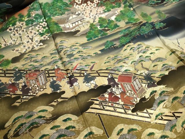 平和屋着物■豪華黒留袖 人物風景文 暈し染め 金銀彩 正絹 逸品 AAAR7342br