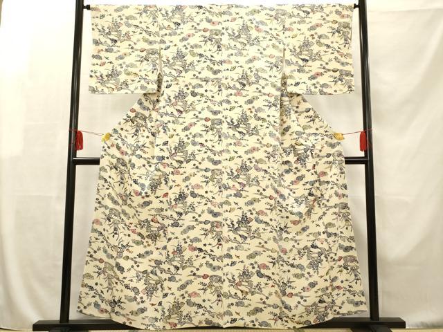 平和屋着物■上質な小紋 型染め 流水花文 正絹 逸品 AAAR7549fy