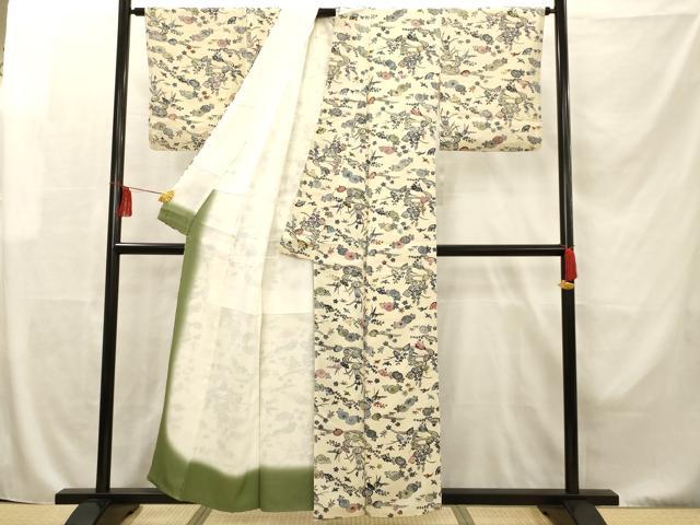 平和屋着物■上質な小紋 型染め 流水花文 正絹 逸品 AAAR7549fy