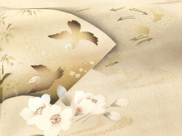平和屋着物■訪問着 地紙花文 鳥 暈し染め 金彩 正絹 逸品 AAAR7560fy
