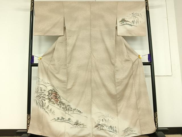 平和屋着物■訪問着 紬地 手描き 風景文 正絹 逸品 AAAR7782jh