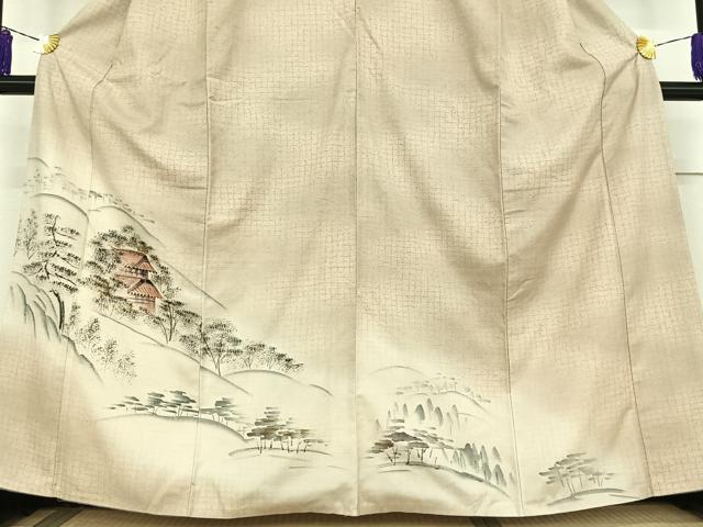 平和屋着物■訪問着 紬地 手描き 風景文 正絹 逸品 AAAR7782jh
