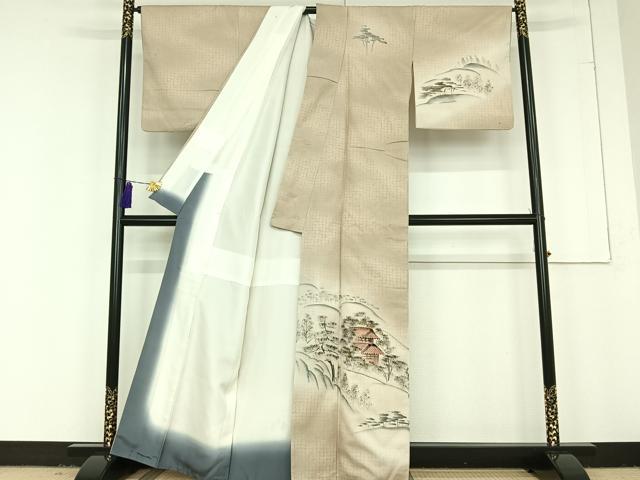 平和屋着物■訪問着 紬地 手描き 風景文 正絹 逸品 AAAR7782jh