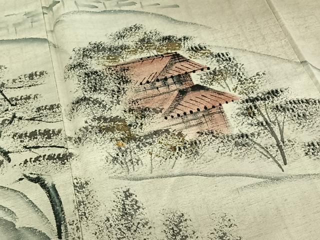 平和屋着物■訪問着 紬地 手描き 風景文 正絹 逸品 AAAR7782jh