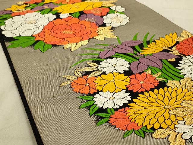 平和屋着物◎六通柄袋帯 唐織 草花丸文 黒地 金銀糸 正絹 逸品 AAAR8004ou