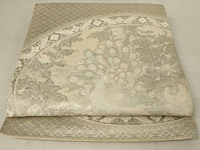 平和屋着物◎六通柄袋帯 唐織 孔雀花文 銀糸 正絹 逸品 AAAR8009ou