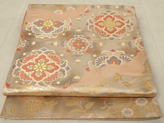 平和屋着物◎六通柄袋帯 唐織 道長取唐花華文 二重箔 正絹 逸品 AAAR8013ou