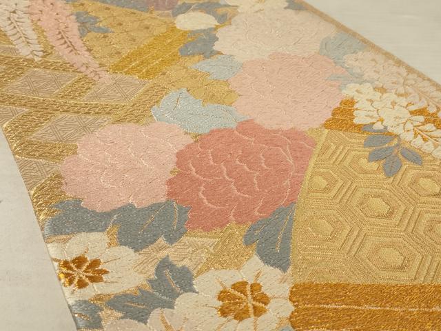 平和屋着物◎六通柄袋帯 唐織 草花文 金糸 正絹 逸品 AAAR8016ou