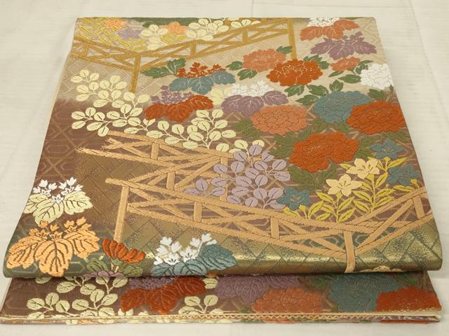 平和屋着物◎六通柄袋帯 唐織 草花文 金糸 正絹 逸品 AAAR8021ou