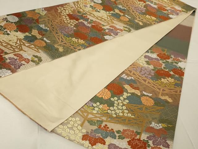 平和屋着物◎六通柄袋帯 唐織 草花文 金糸 正絹 逸品 AAAR8021ou