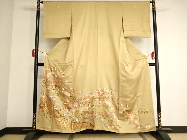 平和屋着物■豪華色留袖 駒刺繍 扇面花文 金銀彩 正絹 逸品 AAAR9184ja