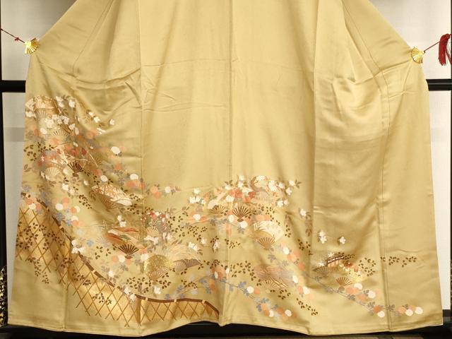平和屋着物■豪華色留袖 駒刺繍 扇面花文 金銀彩 正絹 逸品 AAAR9184ja